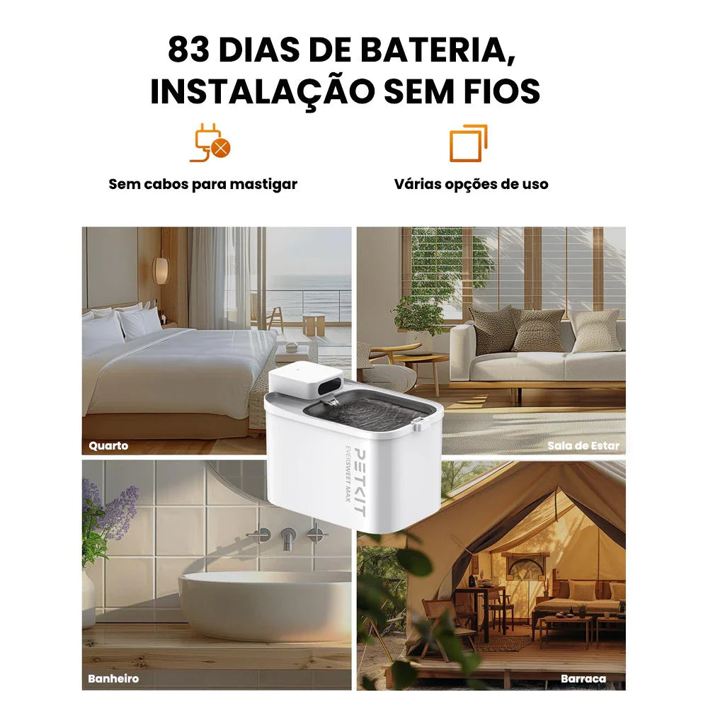 Fonte de Água Sem Fio 3L para Pets com Monitoramento por App – PETKIT Eversweet Max  Hidratação Inteligente